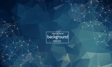 Soyut koyu mavi poligonal uzay arka plan noktalar ve çizgiler bağlanma. Bağlantı yapısı. Vektör bilim arka plan. Poligonal vektör arka plan. Fütüristik Hud arka plan.