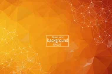 Noktaları ve Çizgileri Birleştiren Soyut Turuncu Çoklu Alan Arkaplanı. Bağlantı yapısı. Vektör bilimi geçmişi. Çokgen vektör arkaplanı. Gelecekçi HUD arkaplanı.