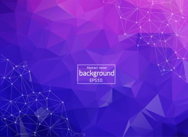 Abstract low poly Purple technology vector background. Connection structure. Vector data science background. Polygonal vector background. Molecule And Communication Background.