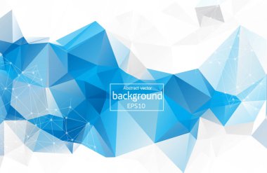 Abstract low poly Blue White technology vector background. Connection structure. Vector data science background. Polygonal vector background. Molecule And Communication Background.