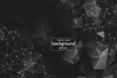 Soyut Dark Geometric Polygonal arkaplan molekülü ve iletişim. Noktalarla birleştirilmiş çizgiler. Bilim, kimya, biyoloji, tıp, teknoloji kavramı.