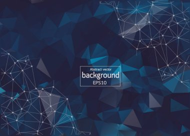 Çokgen koyu mavi arka planlar birbirine bağlı noktalar ve çizgiler oluşturur. Bilimsel bağlantının yapısı. anlamlı iş