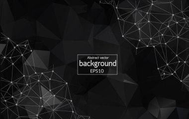 Soyut teknoloji ve bilim çokgeni düşük poligonal arkaplan Ton grisi siyah noktalar ve çizgiler.