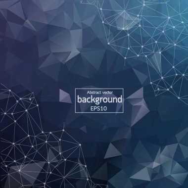Soyut koyu mavi geometrik poligonal arka plan molekül ve iletişim. Bağlantılı çizgilerin noktalı. Bilim, kimya, biyoloji, tıp, teknoloji kavramı.
