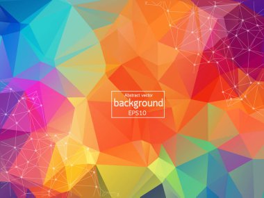 Geometrik Renkli Çokgen arka plan molekülü ve iletişim. Noktalarla birleştirilmiş çizgiler. Minimalizm geçmişi. Bilim, kimya, biyoloji, tıp, teknoloji kavramı.