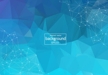 Soyut vektör uzayı mavi arkaplan. Kaotik olarak bağlı noktalar ve uzayda uçan çokgenler. Uçan enkaz. Gelecekçi teknoloji tarzı. İş sunumları için zarif arkaplan.