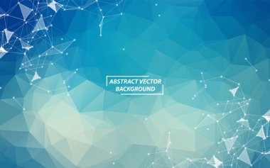 Mavi Beyaz Geometrik Poligonal arka plan molekülü ve iletişim. Noktalarla birleştirilmiş çizgiler. Minimalizm geçmişi. Bilim, kimya, biyoloji, tıp, teknoloji kavramı.