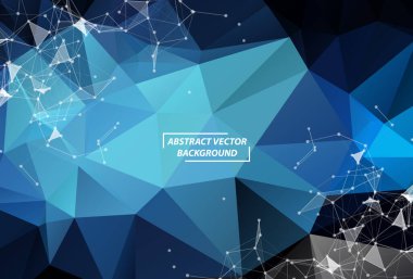 Koyu mavi poligonal uzay arka plan bağlayan noktalar ve çizgiler ile. Geometrik poligonal arka plan molekül ve iletişim. Bilim, kimya, biyoloji, tıp, teknoloji kavramı.