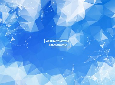 Koyu mavi poligonal uzay arka plan bağlayan noktalar ve çizgiler ile. Geometrik poligonal arka plan molekül ve iletişim. Bilim, kimya, biyoloji, tıp, teknoloji kavramı.