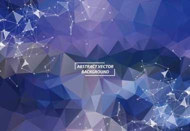 Soyut koyu mavi geometrik poligonal arka plan molekül ve iletişim. Bağlantılı çizgilerin noktalı. Bilim, kimya, biyoloji, tıp, teknoloji kavramı.