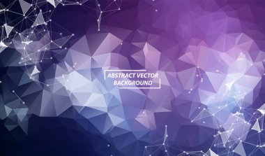 Noktaları ve Çizgileri Birleştiren Soyut Mor Çokgen Uzay Arkaplanı. Bağlantı yapısı. Vektör bilimi. Çokgen vektör arkaplanı. Fütürist Yapılandırma.