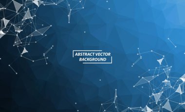 Noktaları ve Çizgileri Birleştiren Soyut Lacivert Çokgen Uzay Arkaplanı. Bağlantı yapısı. Vektör bilimi. Çokgen vektör arkaplanı. Fütürist Yapılandırma.