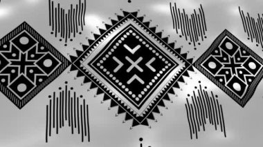 Video hareketli arkaplan. İpek kumaş rüzgarında geometrik etnik desen. Kumaş, perde, arkaplan, duvar kağıdı, ekran koruyucu için tasarım. Doğulu animasyon deseni. Zarif döngü tasarımı.