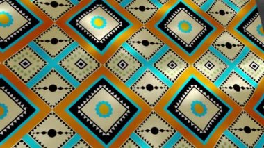 Video hareketli arkaplan. İpek kumaş rüzgarında geometrik etnik desen. Kumaş, perde, arkaplan, duvar kağıdı, ekran koruyucu için tasarım. Doğulu animasyon deseni. Zarif döngü tasarımı.