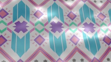 Video hareketli arkaplan. İpek kumaş rüzgarında geometrik etnik desen. Kumaş, perde, arkaplan, duvar kağıdı, ekran koruyucu için tasarım. Doğulu animasyon deseni. Zarif döngü tasarımı.