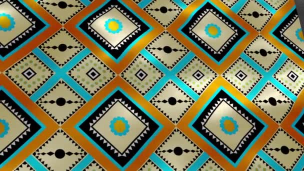 ビデオモーショングラフィックスの背景 絹織物風の幾何学的民族模様 カーテン スクリーンセーバーのためのデザイン オリエンタルアニメーションパターン エレガントなループデザイン — ストック動画