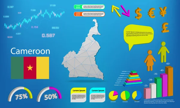 Kamerun haritası bilgi grafikleri - grafikler, semboller, ögeler ve simgeler koleksiyonu. Yüksek kaliteli ticari bilgi elemanlarına sahip ayrıntılı kamera haritası.