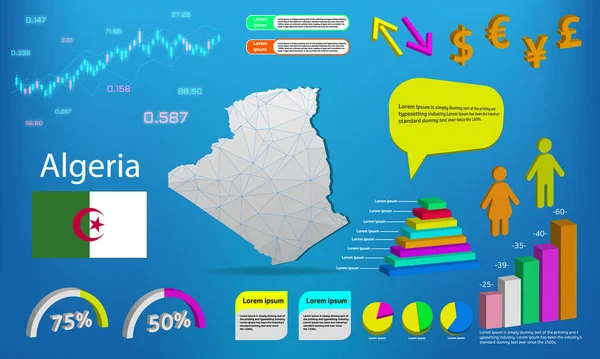 Cezayir harita bilgi grafikleri - grafikler, semboller, elementler ve simgeler koleksiyonu. Yüksek kaliteli ticari bilgi ögelerine sahip ayrıntılı Cezayir haritası.