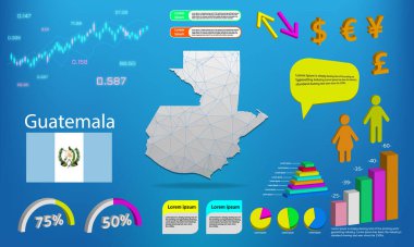 guatemala haritası bilgi grafikleri - grafikler, semboller, ögeler ve simgeler koleksiyonu. Yüksek kaliteli ticari bilgi elemanlarına sahip ayrıntılı Guatemala haritası.