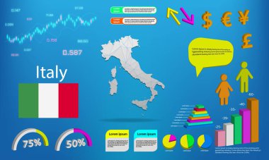 İtalya harita bilgi grafikleri - grafikler, semboller, ögeler ve simgeler koleksiyonu. Yüksek kaliteli ticari bilgi ögelerine sahip ayrıntılı italy haritası.