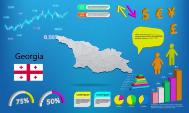 Gürcistan harita bilgi grafikleri - grafikler, semboller, elementler ve simgeler koleksiyonu. Yüksek kaliteli ticari bilgi elemanlarına sahip ayrıntılı Gürcistan haritası.