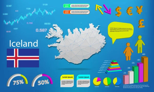 Iceland Map Info Graphics Gráficos Símbolos Elementos Iconos Colección Mapa — Archivo Imágenes Vectoriales