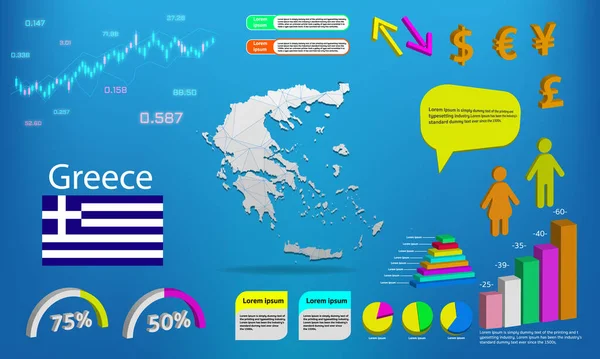 Griekenland Kaart Info Graphics Grafieken Symbolen Elementen Pictogrammen Collectie Gedetailleerde — Stockvector