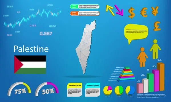 Palestina Karta Info Grafik Diagram Symboler Element Och Ikoner Samling — Stock vektor
