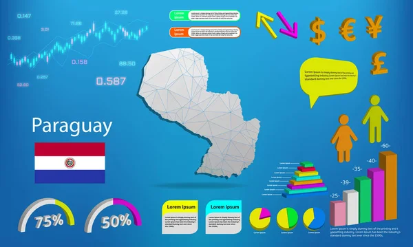 Paraguay haritası bilgi grafikleri - grafikler, semboller, ögeler ve simgeler koleksiyonu. Yüksek kaliteli ticari bilgi ögelerine sahip ayrıntılı Paraguay haritası.