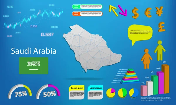 Suudi Arabistan harita bilgi grafikleri - grafikler, semboller, elementler ve simgeler koleksiyonu. Yüksek kaliteli ticari bilgi elemanlarına sahip ayrıntılı Suudi Arabistan haritası.