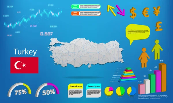 2016 Turkey Map Info Graphics Charts Symbol Elements Icons Collection — 스톡 벡터