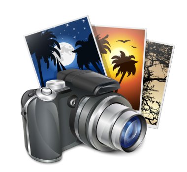 fotoğraf makinesi ve fotoğraf. profesyonel vektör çizim