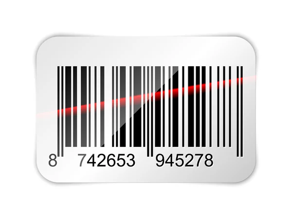 Barcode αυτοκόλλητο με κόκκινο λέιζερ πορείας. εικονογράφηση φορέας — Διανυσματικό Αρχείο