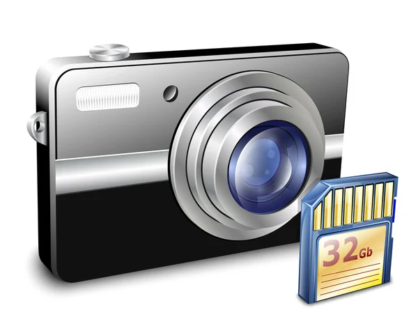 Compact Photo Camera with Memory Card. Vector Illustration — Stock Vector