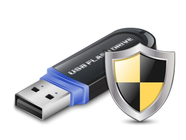 Icono de protección de datos - Unidad flash USB con escudo. Vector — Archivo Imágenes Vectoriales