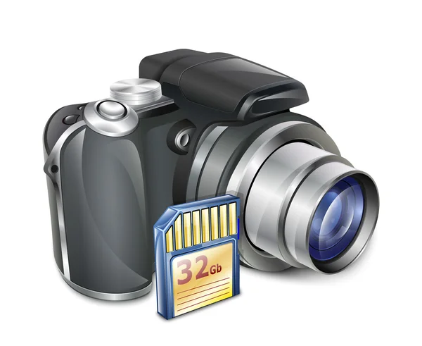 Digitale fotocamera met geheugenkaart. vectorillustratie — Stockvector