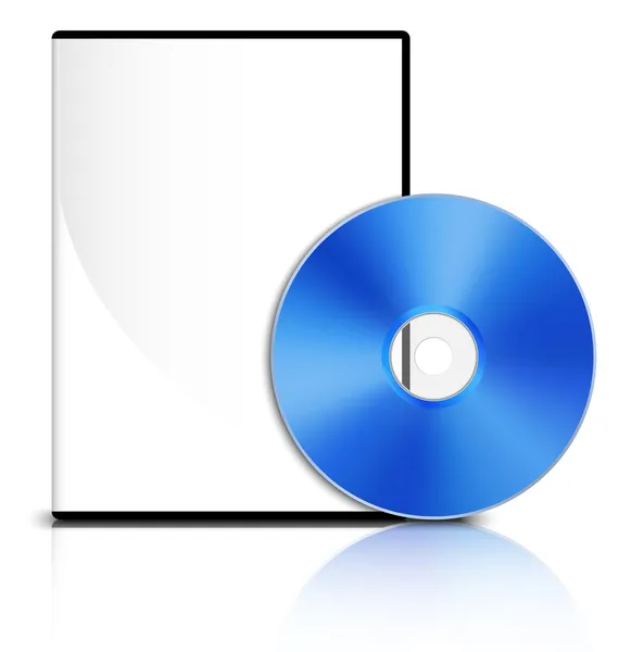 Caixa de DVD com uma capa em branco e disco de DVD azul brilhante, Vector — Vetor de Stock