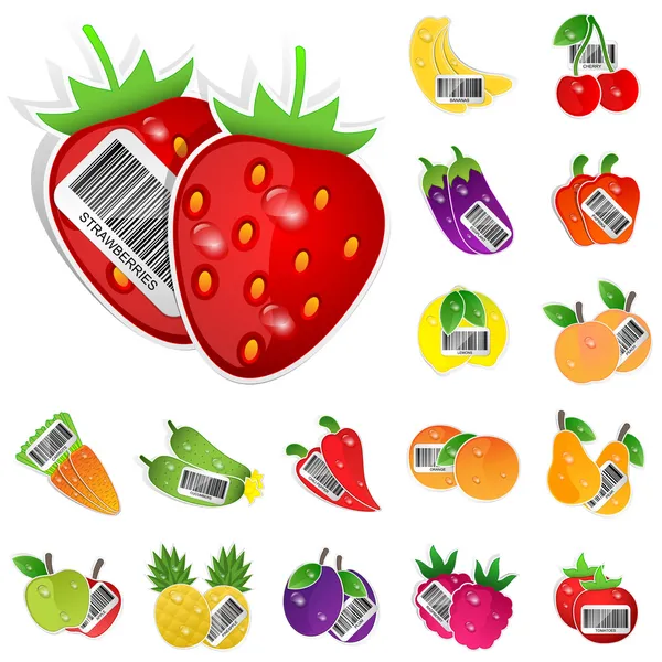 Conjunto de iconos de frutas y verduras. Ilustración vectorial — Vector de stock