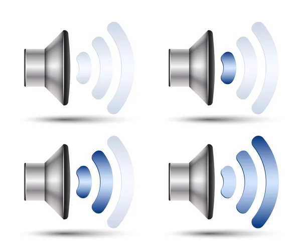 Ensemble d'icônes de haut-parleurs avec différents niveaux de volume. Vecteur — Image vectorielle