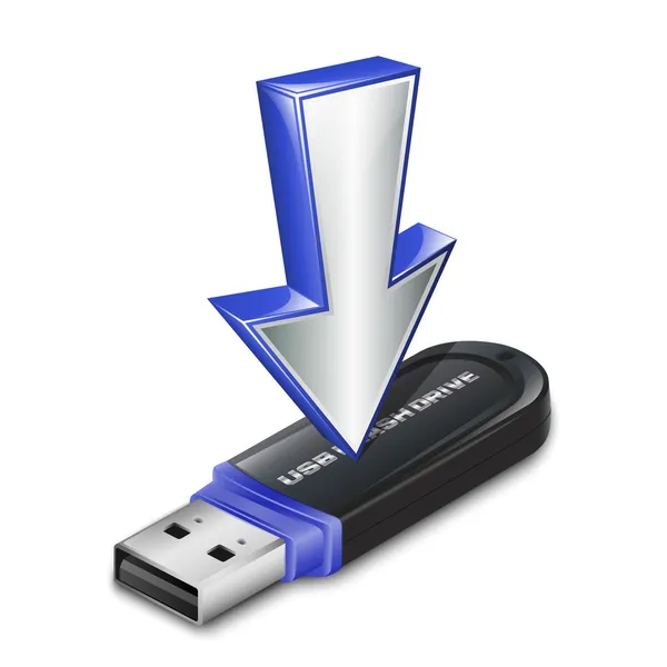 Vektorové Stáhnout ikona s flash disk — Stockový vektor