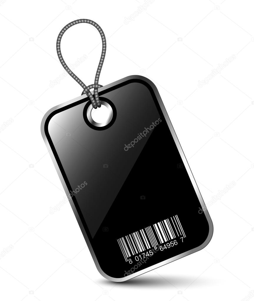 Black product tag or sticker with barcode and space for your pri