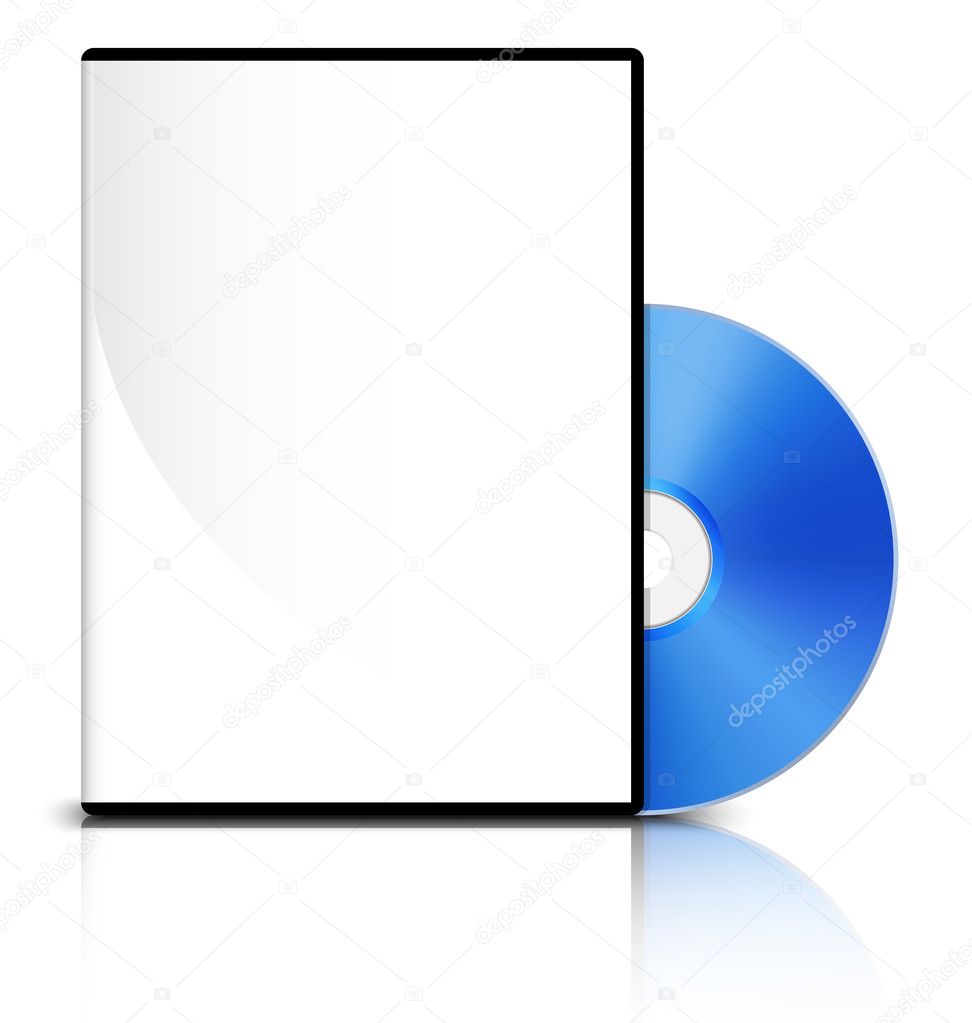 DVD case with a blank cover and shiny blue DVD disk, Vector