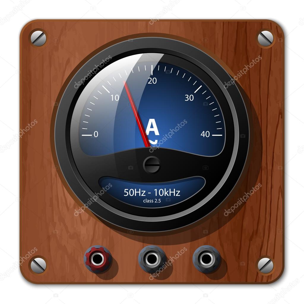 Vector ammeter icon on wooden plate