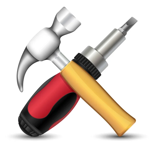 Hummer y Screwdriver Icon. Ilustración vectorial — Vector de stock