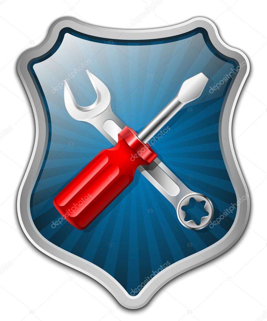 Vector service icon - shield with screwdriver and wrench