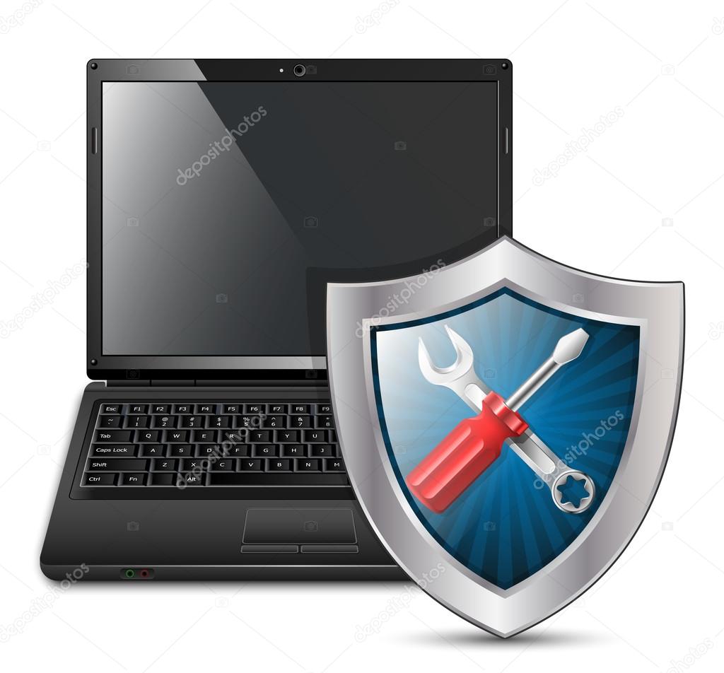 Vector illustration of laptop with service icon