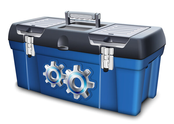 Tool box with gears label. Vector illustration