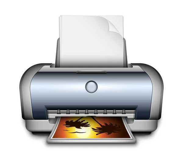 Printer icon with a paper sheets and photo. Vector Illustration — Stock Vector