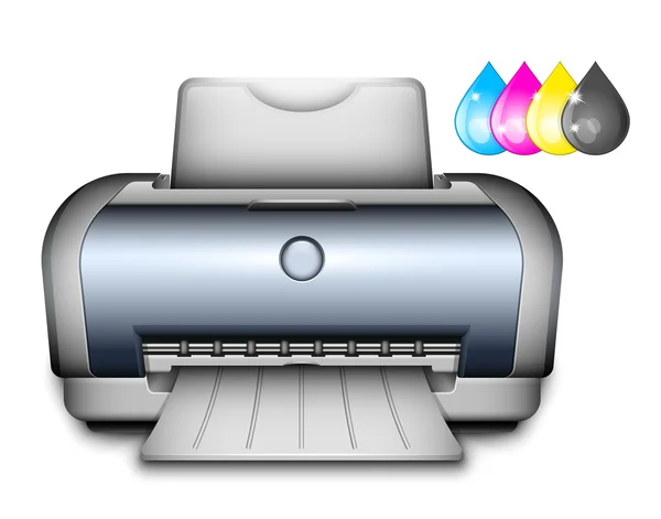 Printer Icon with Ink Drops. Vector Illustration — Stock Vector