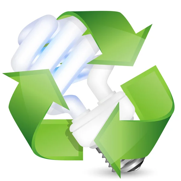 Ampoule fluorescente à économie d'énergie avec panneau de recyclage. Vecteur i — Image vectorielle